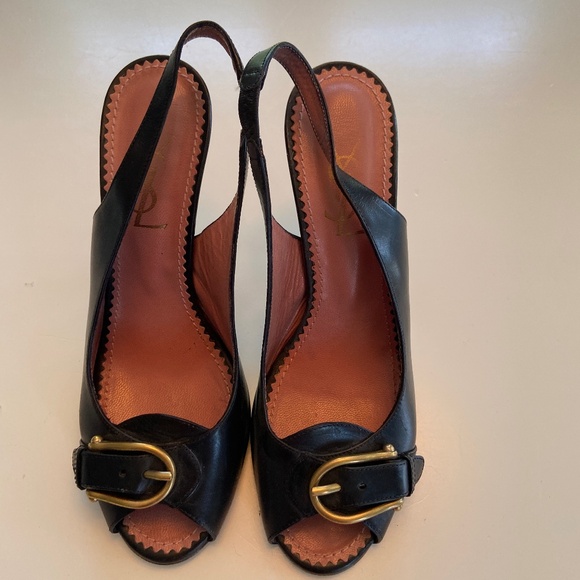 Yves St Laurent sling back peep toe heels. Vintage. Size 37 1/2 - Picture 1 of 3